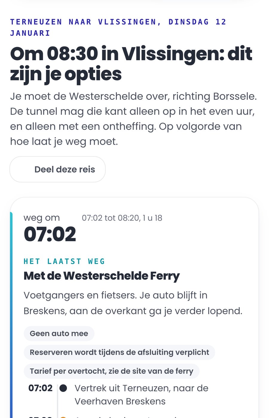 Scherm van Zeeland Schakelt: Hoe laat moet ik weg?